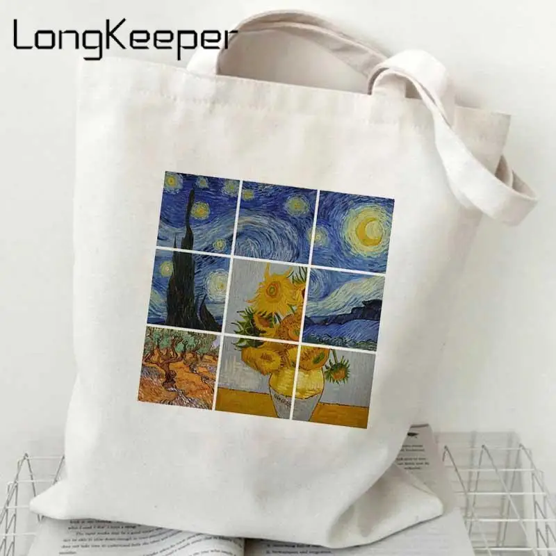 

Long Keeper New Van Gogh Img Printed Harajuku Women Shopping Bag Canvas Girl Handbag Tote Bag Shoulder Lady Bag Kawaii Shopper