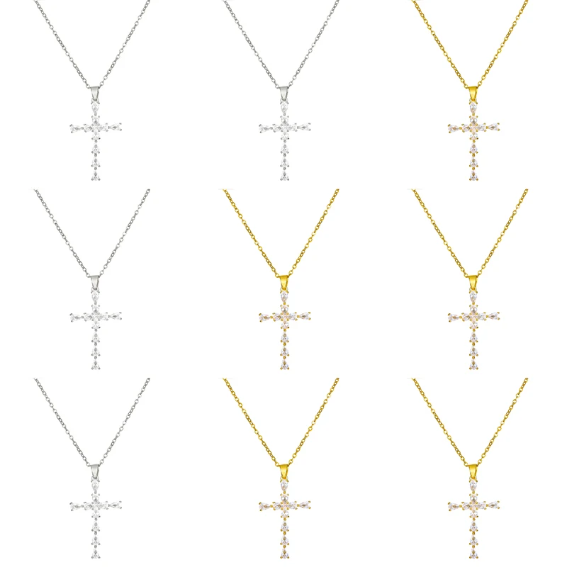 

10Pcs/Lot Classic Sparkle Zircon Crystal Cross Pendant Necklace for Women Europe And America Female Party Wedding Jewelry Gifts