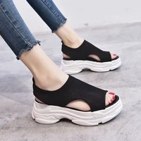 2022 hollow women sports sandals platform wedges heels knit woman shoes fish mouth thick bottoms summer ladies rome shoes