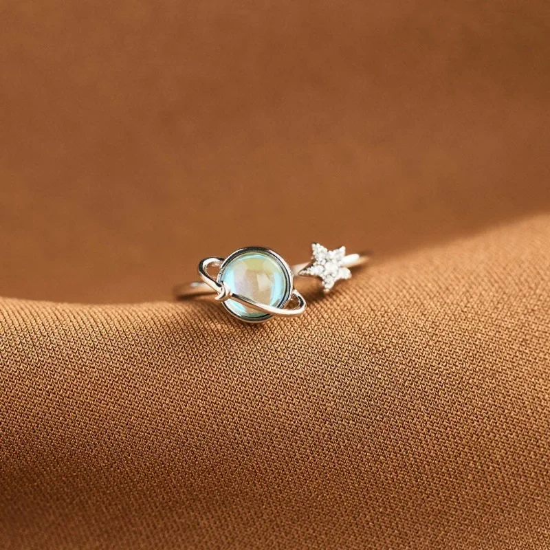 Вращающееся кольцо со звездой и луной для женщин винтажные кольца с опалом