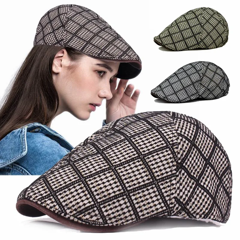 

Winter Classic 2 Colors Duckbill Visor Grid Caps Newsboy Beret Hat Adjustable Unisex Cotton Blend Flat Hat Outdoor Berets Hats