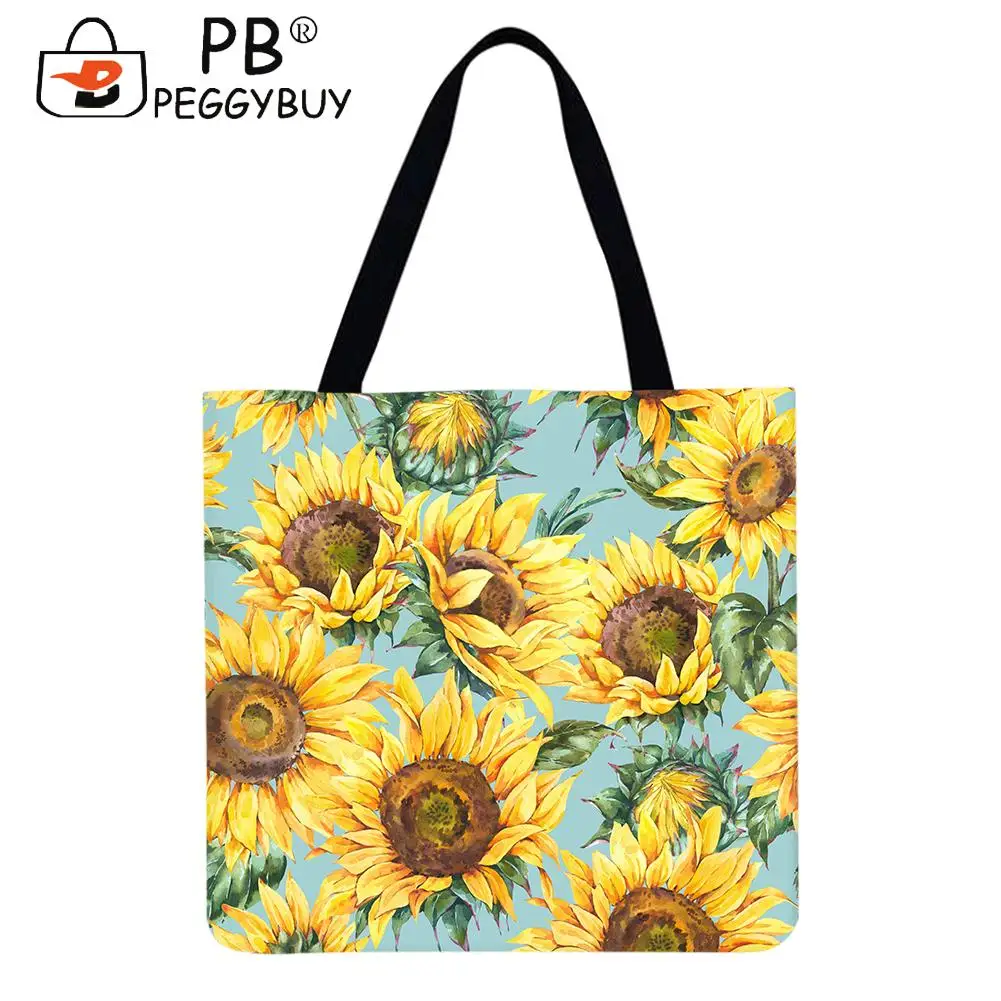 Портативная дорожная сумка для покупок через плечо с принтом подсолнуха
