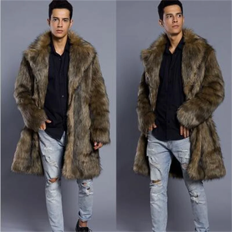 Autumn long faux mink leather jacket mens winter thicken warm fur leather coat men slim jackets jaqueta de couro B28