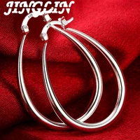 jinglin 100 41mm 925 sterling silver smooth circle big hoop earrings for women lady fashion charm high quality wedding jewelry