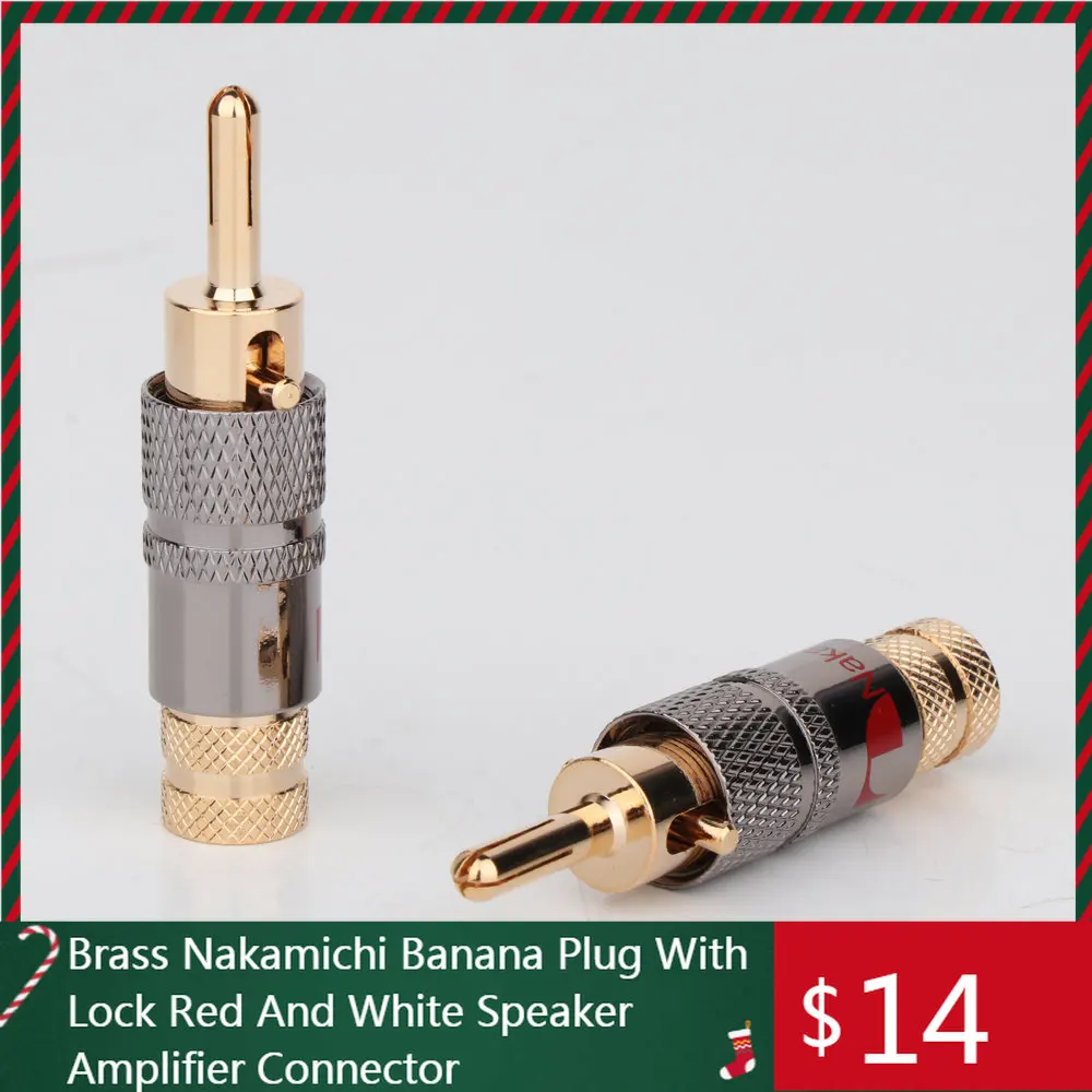

BA1457 Brass Nakamichi Banana Plug With Lock Red And White Speaker Amplifier Connector For DIY Speaker Cable