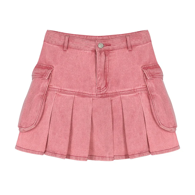 Мини-юбка в клетку стиле Харадзюку милая розовая трапециевидная юбка для косплея