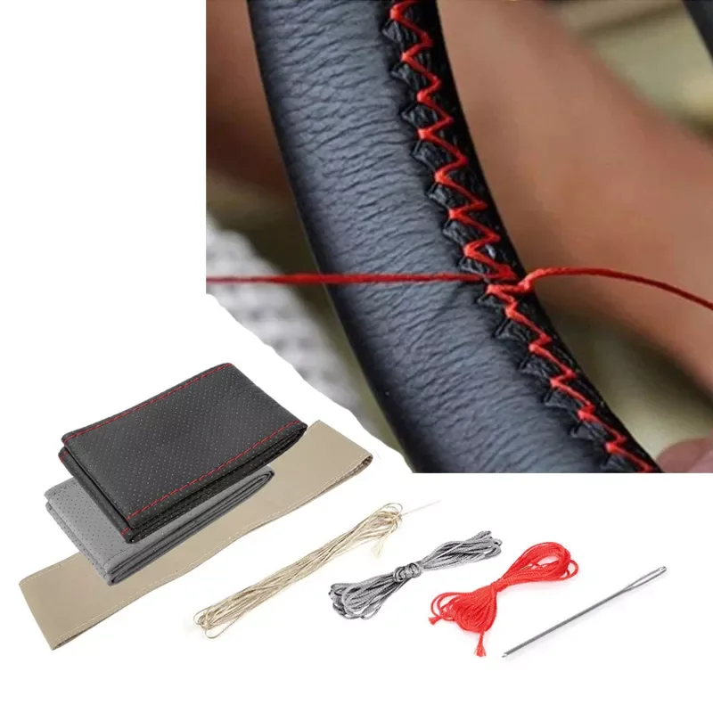 

Car Steering Wheel Braid Cover Needles And Thread Artificial Leather Car Covers Suite 5 Color DIY Soft Auto Accessories