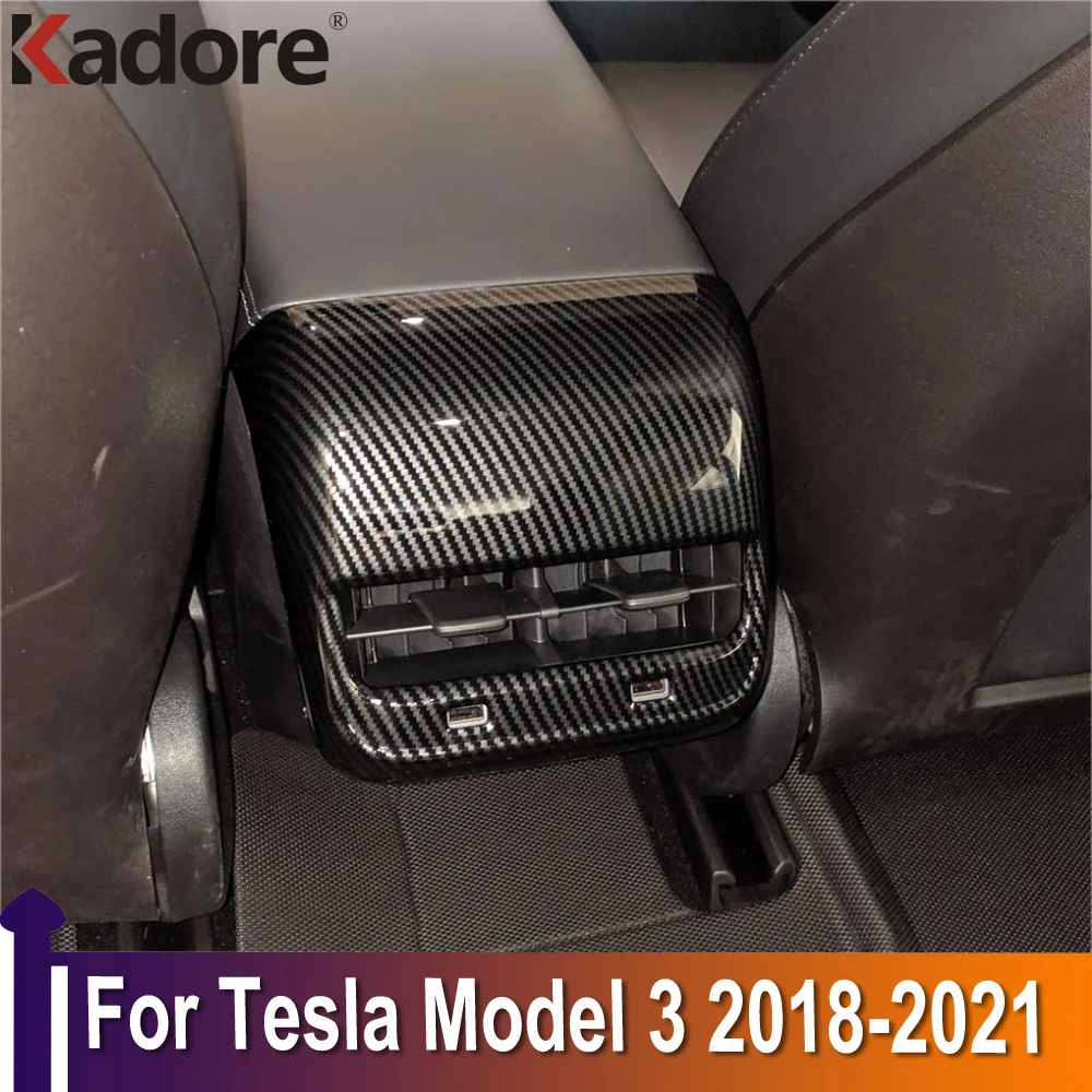 

Внутренние аксессуары из углеродного волокна для Tesla Model 3 2018-2020 2021, подлокотник, Задняя Крышка вентиляционного отверстия, отделка, Выходная ...