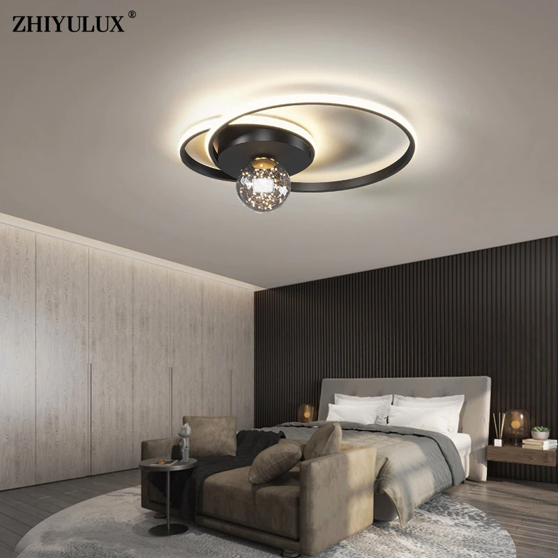 ModernLED Ceiling lamp For Living Room Bedroom dimmable remote control Indoor Lighting BlackGold painted glass blubs lamparas de