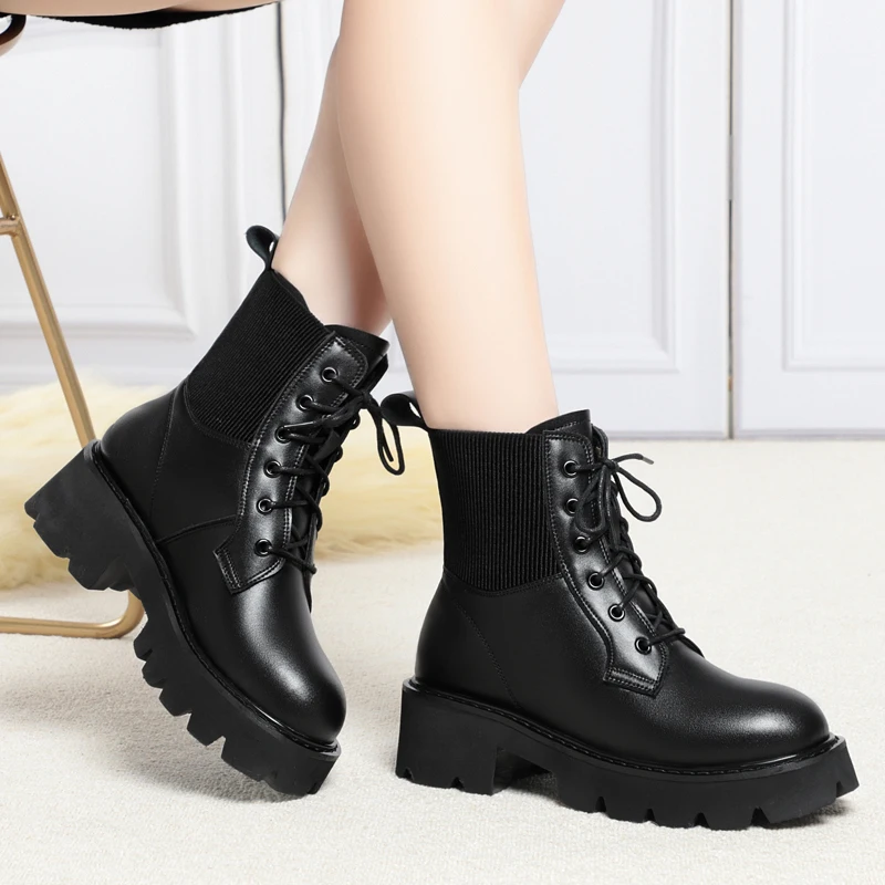 AIYUQI Ankle Boots Women Genuine Leather 2023 Winter Fashion Wool Women Boots Round Toe Platform Women Snow Boots