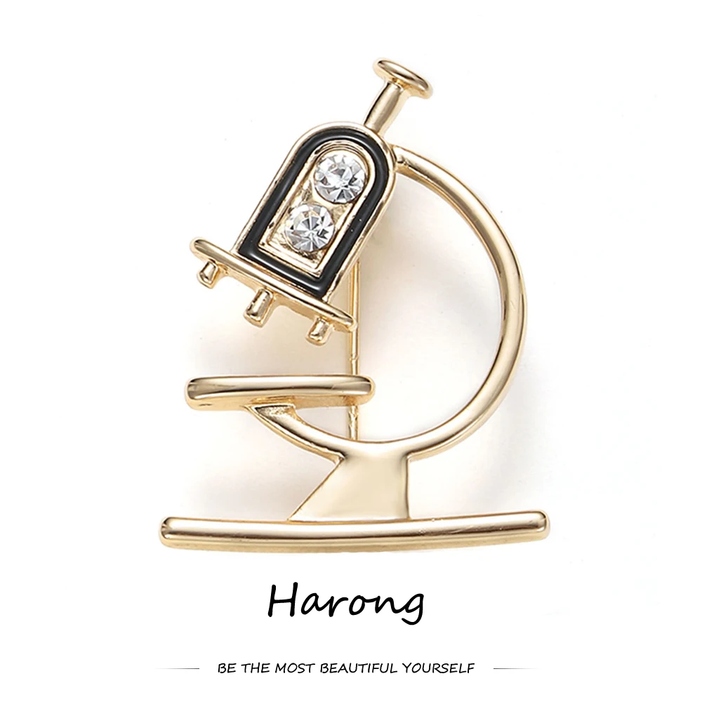 Fashion Classic Golden Alloy Microscope Medical Brooch Inlaid Natural Zircon Crystal Quality Lapel Pins Badge Jewelry For Doctor | Украшения