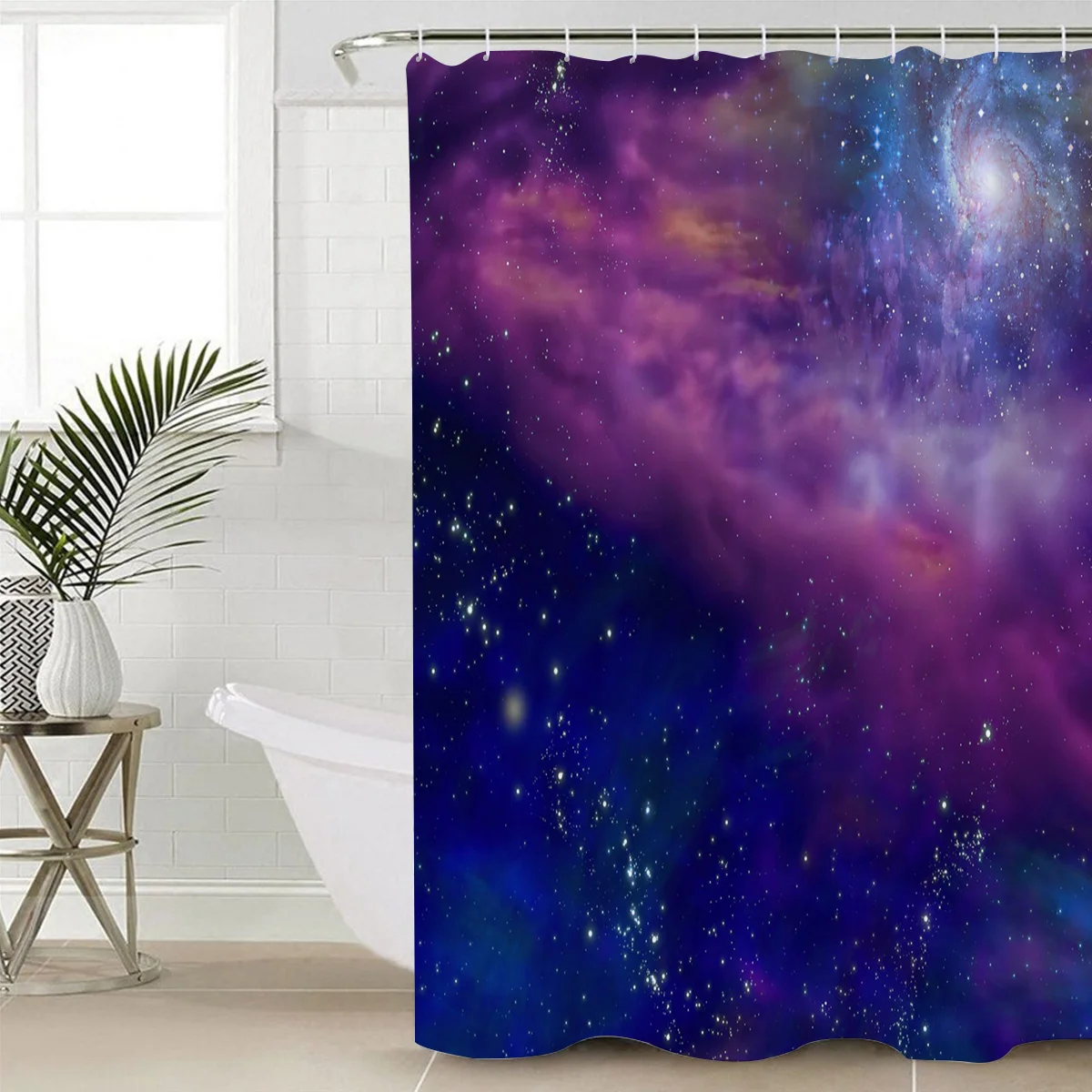 

Milky Way Stars Purple Shower Curtain Waterproof Polyester Fabric Bath Curtains with Hooks Bathroom Accessorie Decor Cortina