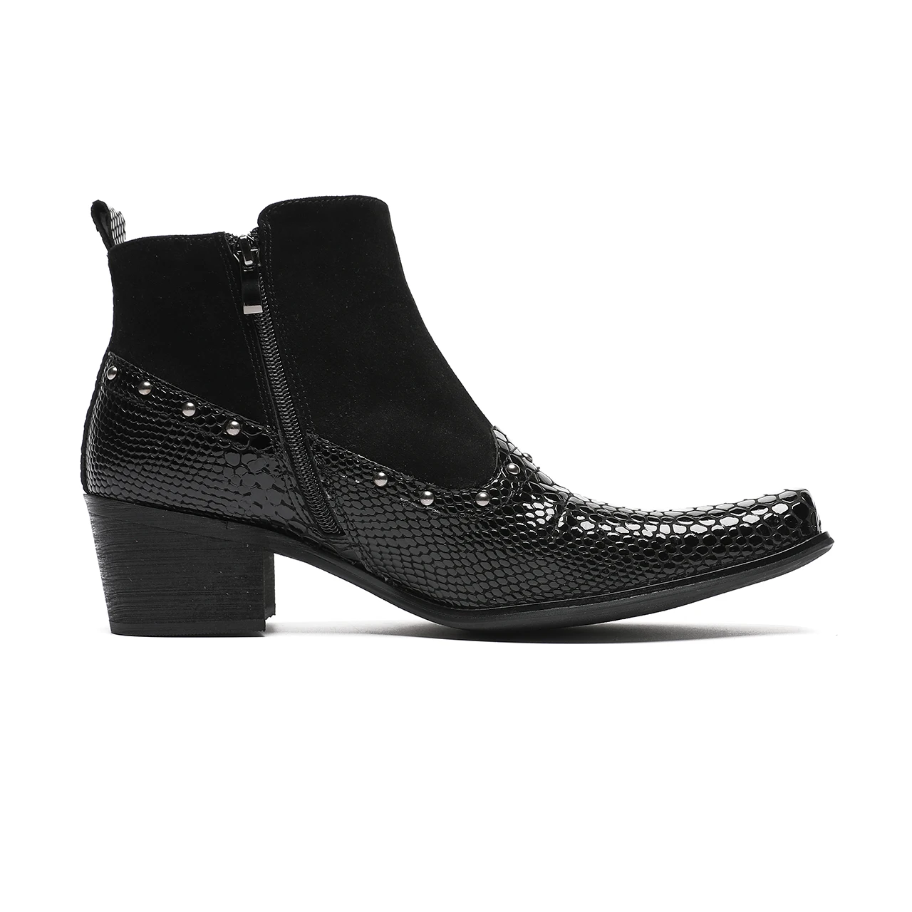 Ботильоны мужские из змеиной кожи Лоскутные ботинки на высоком каблуке с