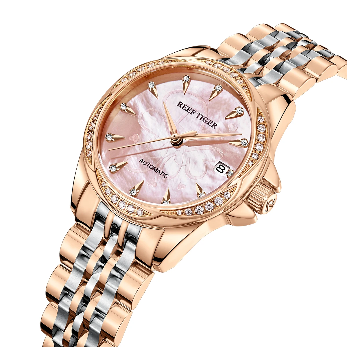 Reef Tiger/RT Sapphire Crystal Women Mechanical Watch Luxury Brand Rose Gold Women Automatic Watch Diamond Dress Watch RGA1583-2 enlarge