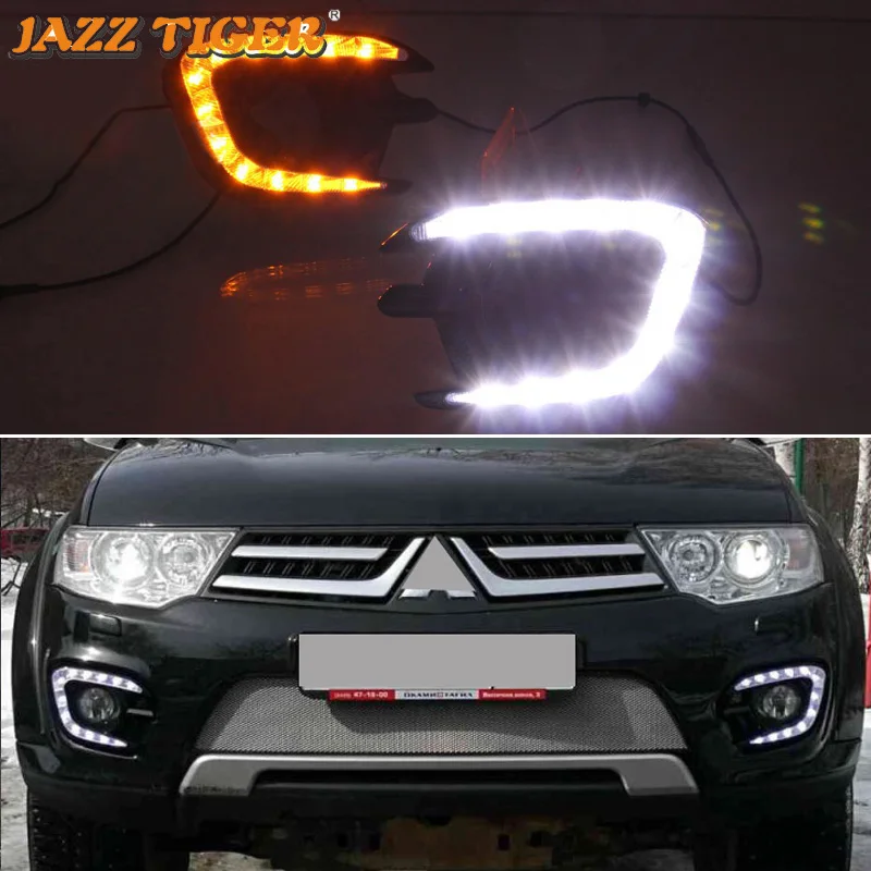 

LED Daytime Running Headlamps For Mitsubishi Montero Pajero Sport 2013 2014 Daylights Yellow Turn Signal DRL Car Foglamps