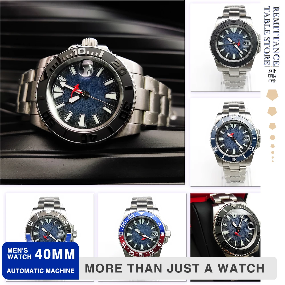 Мужские часы 40 мм NH35 с сапфировым стеклом светящийся текстурированный циферблат