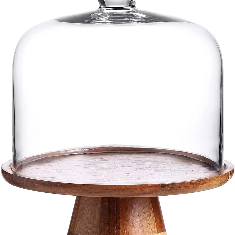 

Flat Round Wood Server Cake Stand with Glass Dome