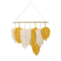 wooden boho leaves living room home decoration wall hanging feather hand woven tapestry wall art