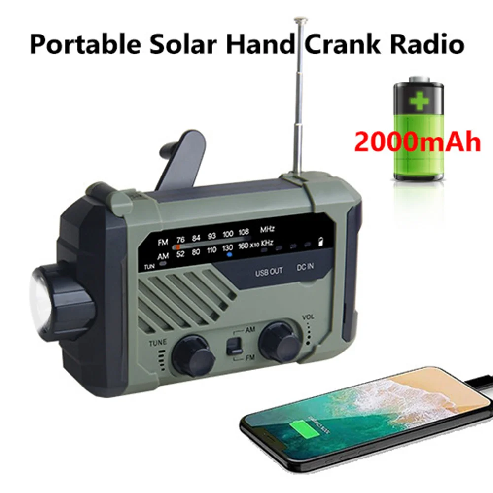 

Emergency Radio 2000mAh-Solar Hand Crank Portable AM/FM/NOAA Weather Radio with Flashlight&Reading Lamp Cell Phone Charger