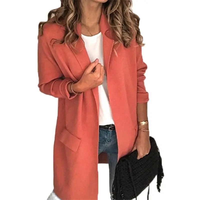 Blouses 2021 Women's Solid Color Scheming Jacket Autumn And Winter Long Lapel Coats Office Harajuku Style