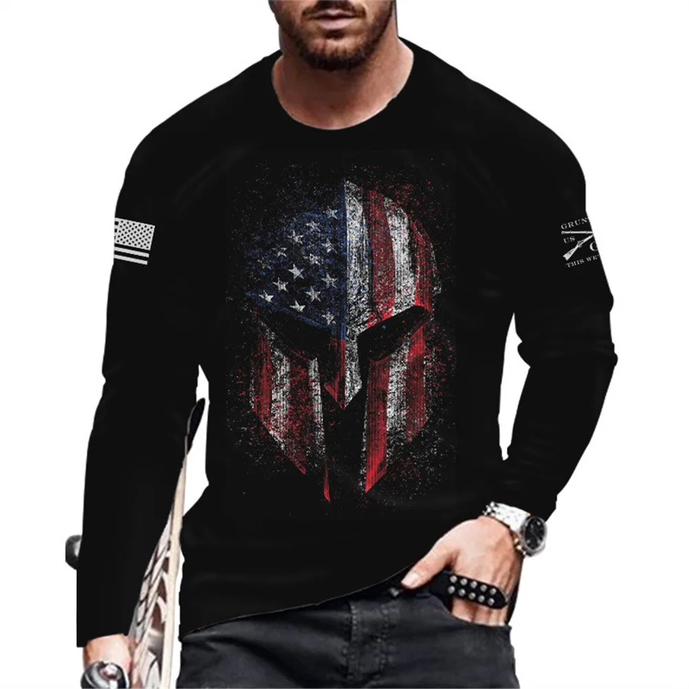 

3D Skull Pattern Printed T-Shirts Gothic Long Sleeve Street Hip Hop Oversized Tops Y2k Male Clothing Loose Fashion Casual Tees
