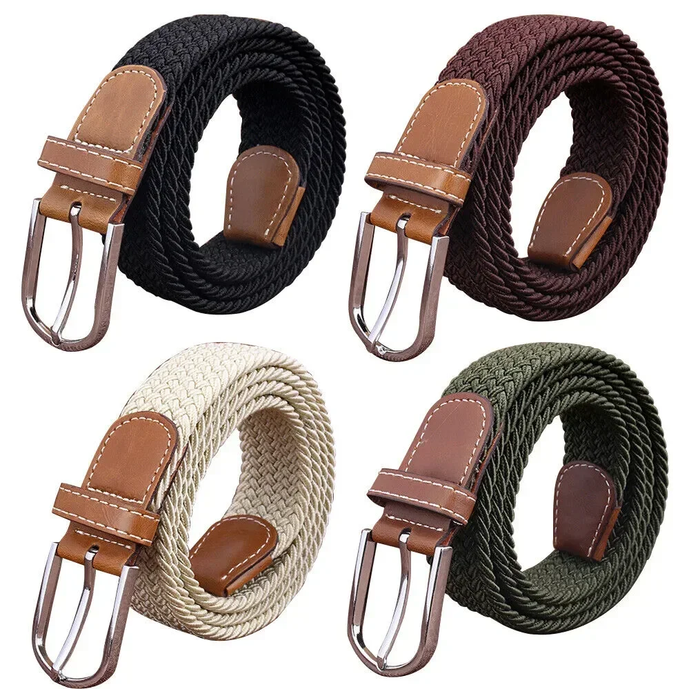 

Elastic Waistband Punching New Grooms Canvas For Stretch Women No Woven Accessories Attire Leather Fashion Men Belts Wedding