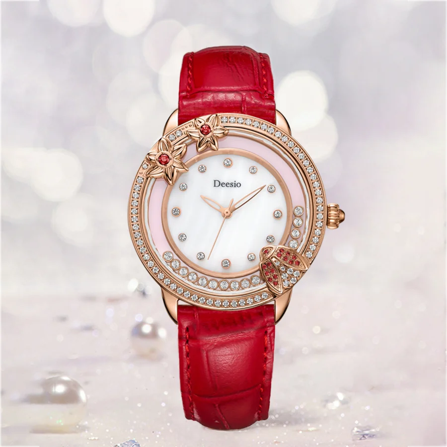 Роскошные женские кварцевые часы Deesio водонепроницаемые с японским механизмом