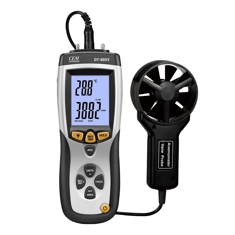

CEM DT-8893 CMM/CFM 0~30m/s wind speed meter direction Air Flow or Velocity plus Ambient Temperature Wind Digital Anemometer