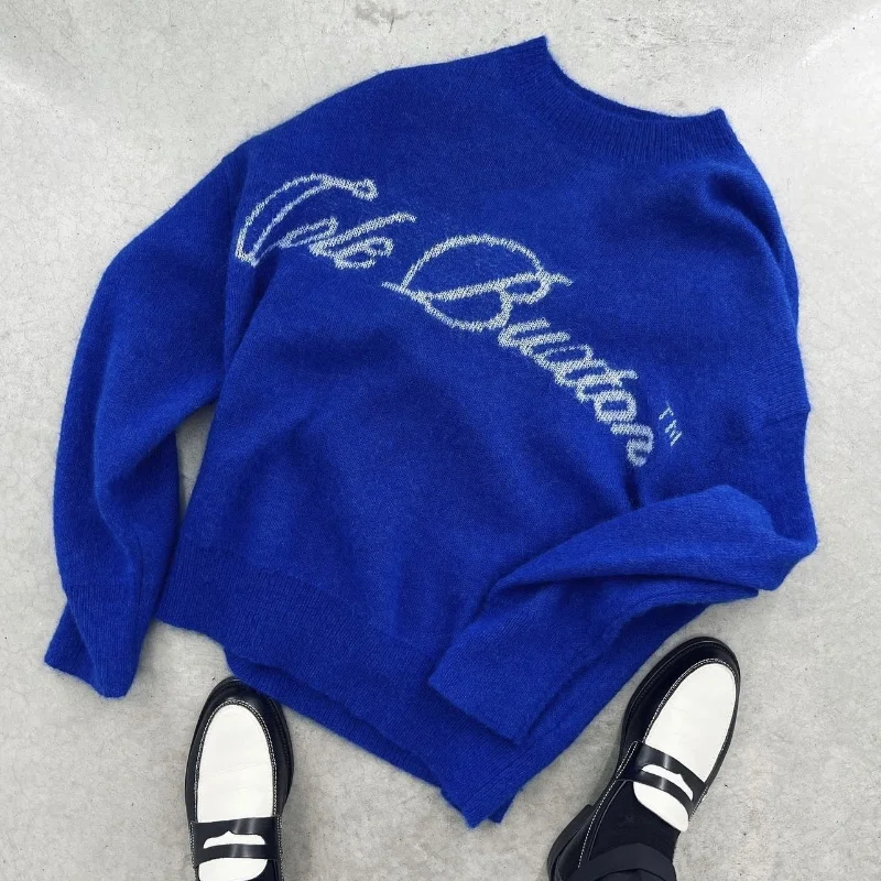 

23ss New Cole Buxton Sweater High Quality 1:1 Blue Black Scribble Tagline Logo Jacquard CB Sweatshirt Knit Men Women Coat