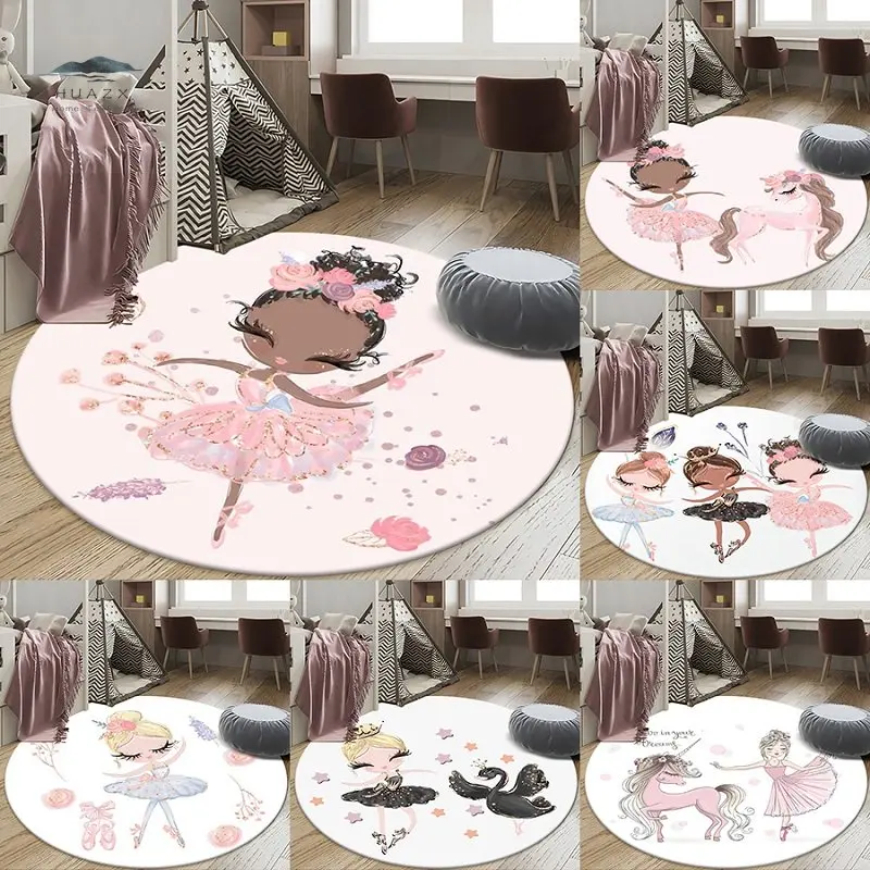 

Балетная танцовщица, ковер для девочек, Круглый фланелевый ковер для спальни, милый мультяшный нескользящий детский игровой коврик для ползания, домашний декор