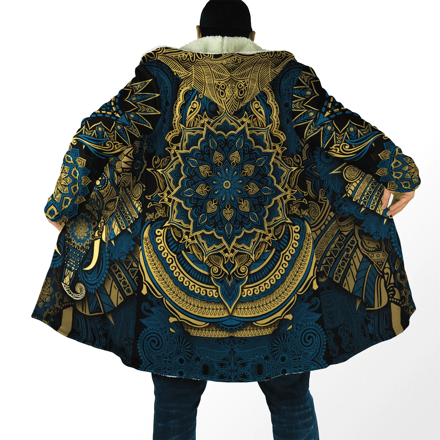 

Winter Mens Cloak Elephant Royal Mandala 3D Full Printing Fleece Hooded Coat Unisex Casual Thick Warm Cape Coat CH52
