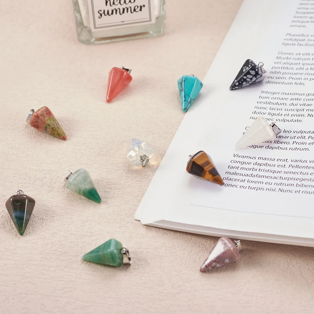 20pcs Cone Gemstone Pendant Natural&Synthetic Healing Stone Charms Spike Shape Small Dangle Necklace Earring Jewelry DIY Making
