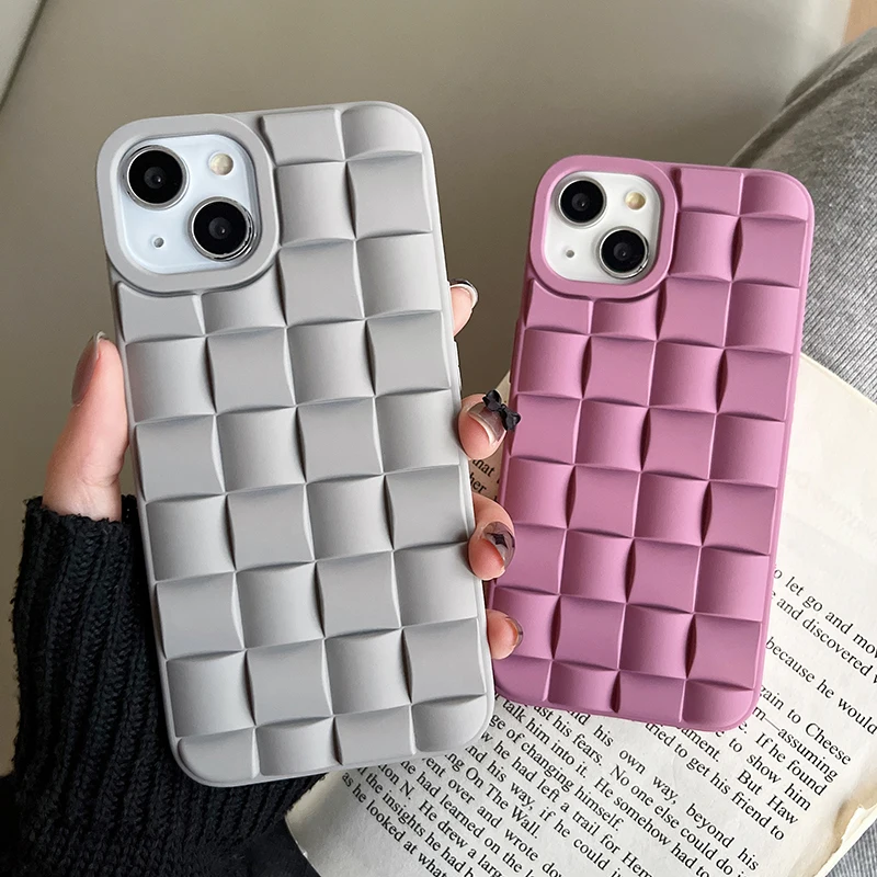 3D Cube Weave Pattern Soft Silicone Phone Case For iPhone 13 14 Pro Max 11 12 pro max X XS XR 7 14 Plus Matte Shockproof Cover