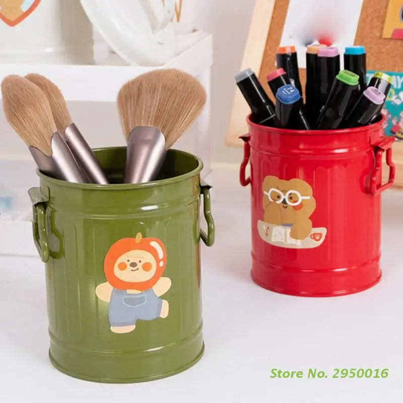

Cartoon Iron Pen Holder Cup Multi-functional Desktop Organizer Dust-proof Cookie Candy Jar with Lid Tea Caddy Jewler Storage