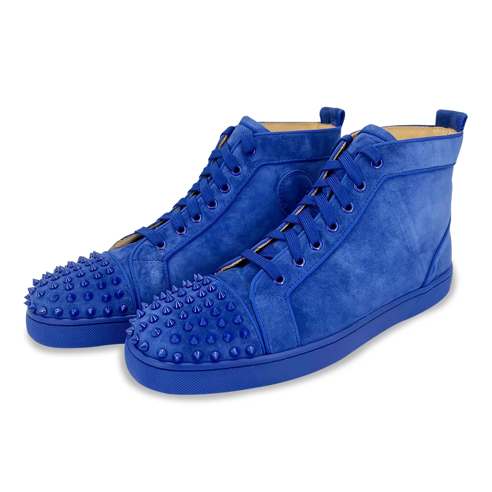 

Luxury Designer Front Toe Studded Casual Shoes Blue Fashion High Top Sneakers Men Outdoor Running Casual Fot Party Cow Suede