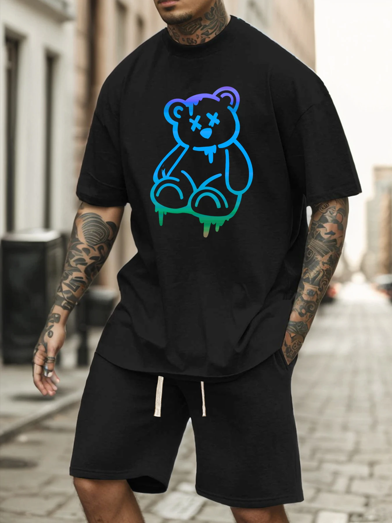 Мужской Повседневный Спортивный Комплект Футболка Шорты Снаряжение Для Бега