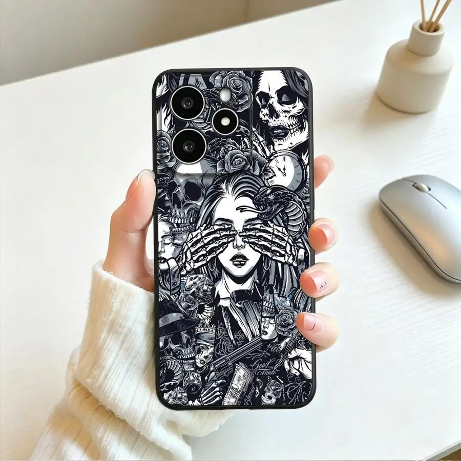 Фото Чехол для Xiaomi Redmi Note 15 12 11 10 K80 A4 A5 A3 9 8 7 A1 12C 13C 14C 14 13 Pro Plus, чехол для телефона A1 A2 K40 с рисунком черепа, розы и змеи №3