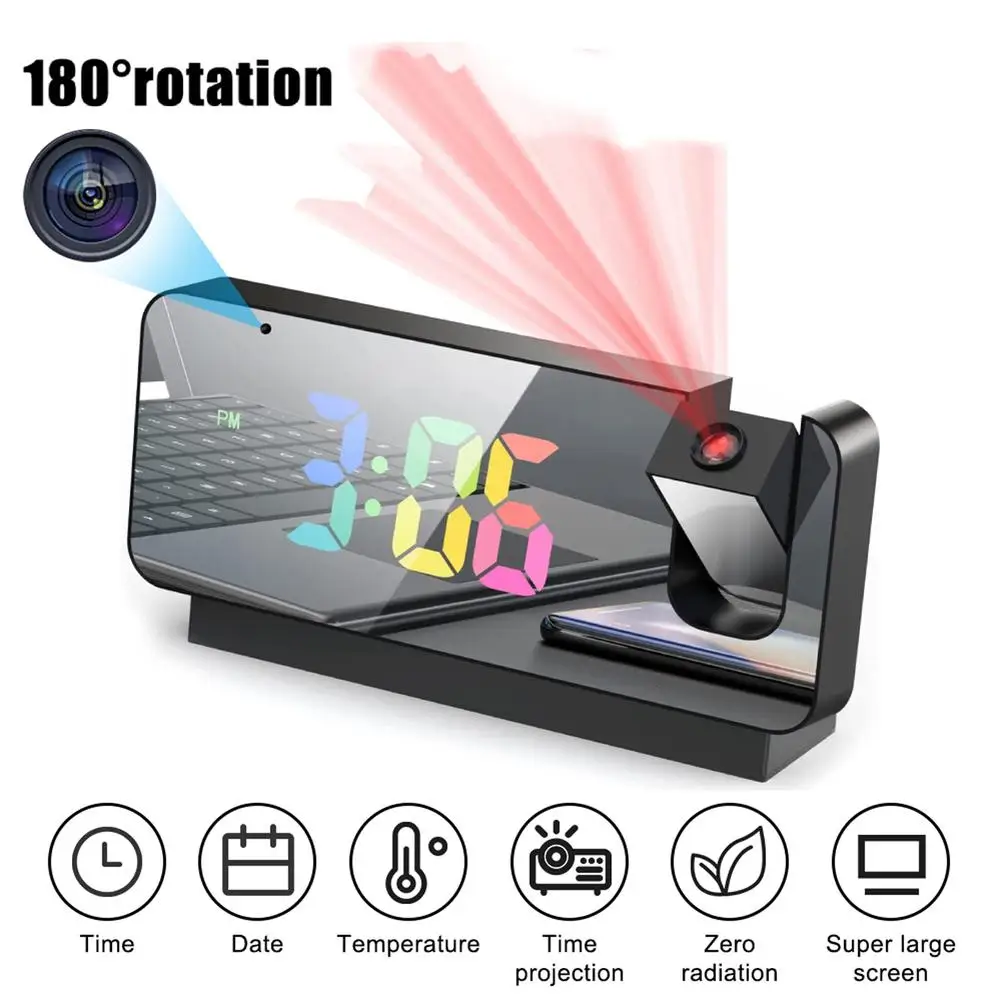 

New Hd 1080p Digital Projection Clock Wifi Mini Camera Ceiling Projection Alarm Clock Home Security Camcorder for Home Office