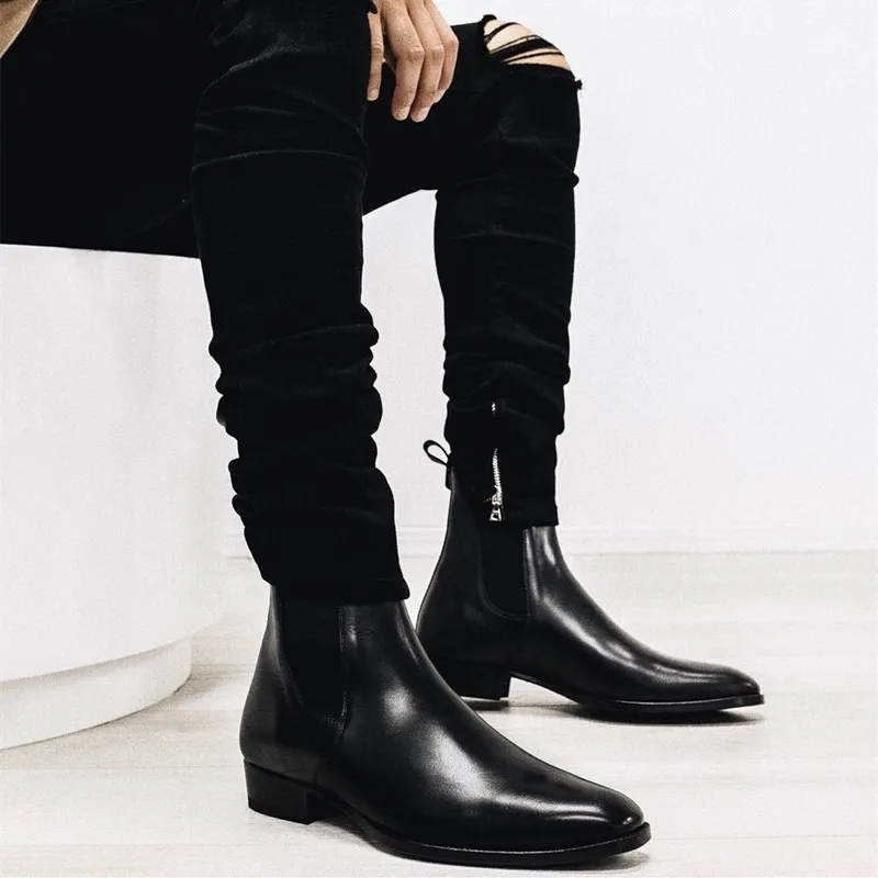 Chelsea Boots Men Black Brown Business Short Shoes for Men with Free Shipping Handmade Ankle Boots Zapatos Hombre images - 6