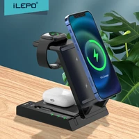 ilepo 15w qi wireless charger stand for iphone 13 for apple watch 6 in 1 foldable charging dock station for airpods pro iwatch
