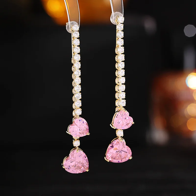 

New Cubic Zircon Dangle Lover Heart Earrings Long Removable Tassels Earring Girl Gatherings Jewelry Accessories LYZ035