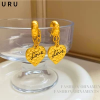fashion jewelry s925 needle heart drop earrings popular style simply design metal golden color dangle earrings for women gifts