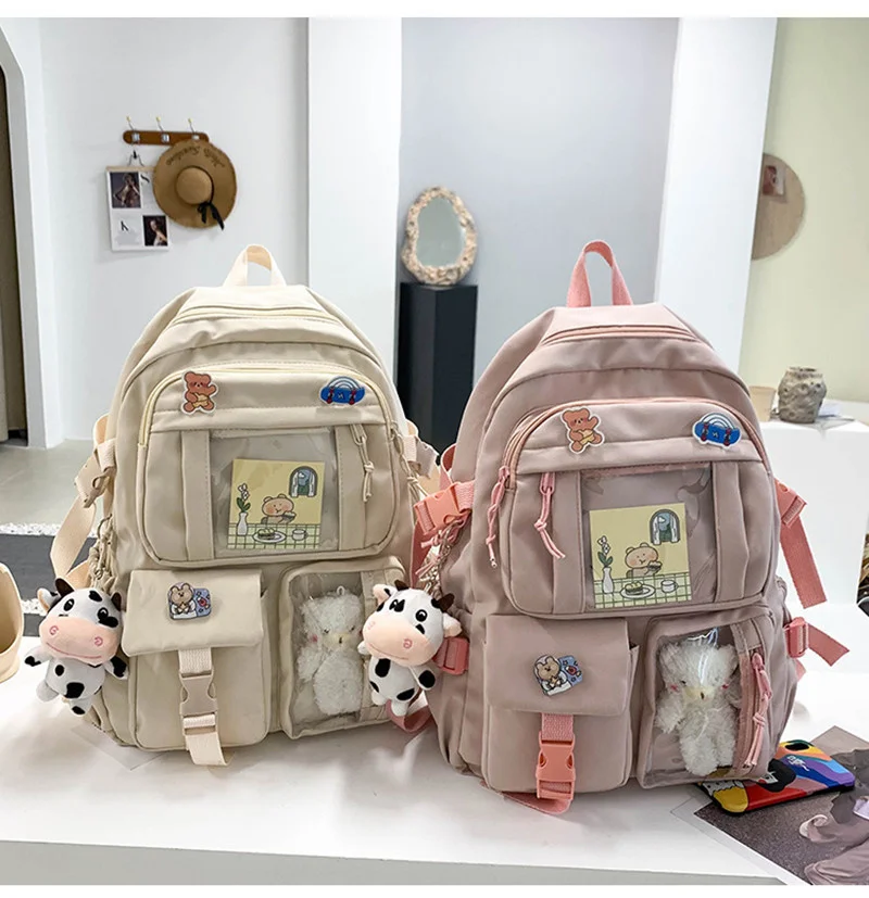 

2023Cute Women Backpacks Waterproof Multi-Pocket Nylon School Backpack for Student Female Girls Kawaii Laptop Book Pack Mochilas