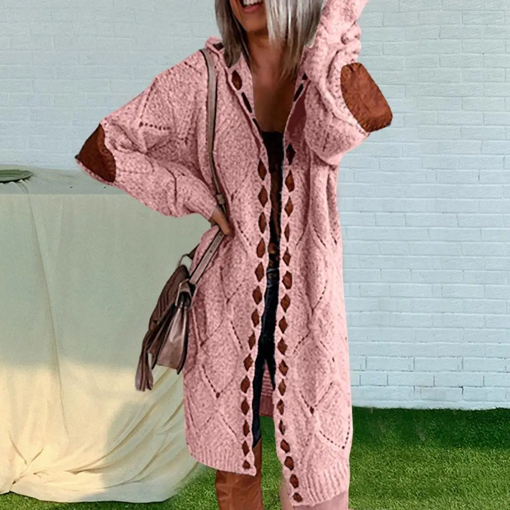 

Трикотажное пальто без пуговиц, вязаный кардиган, женский свободный длинный свитер с капюшоном, куртка