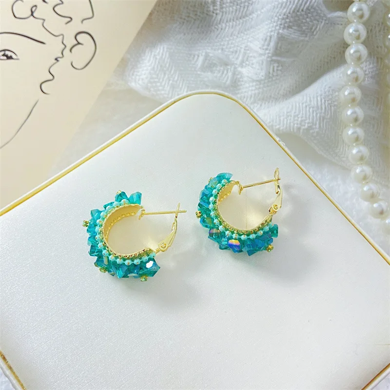 

New Fresh C-shaped Ear Accessories European and American Style Inlaid Earrings Fashion Versatile Style Women's Earnail Wholesale