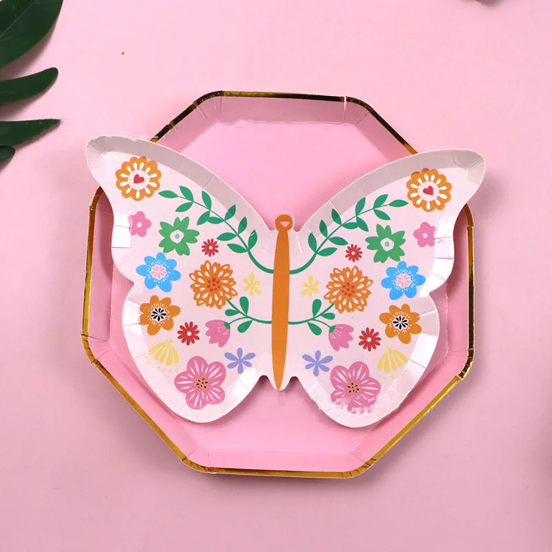 

8 Guests Pink Butterfly Disposable Plates Spring Butterfly Fairy Theme Party Supplies Kids Favor Butterfly Birthday Party Decor
