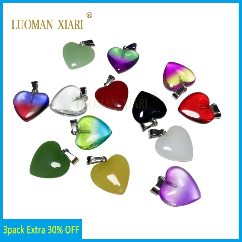 

3pack Extra 30% Off Colorful Love Heart Pendants Glass Chalcedony Charms for Jewelry Making Diy Necklace Bracelet for Women