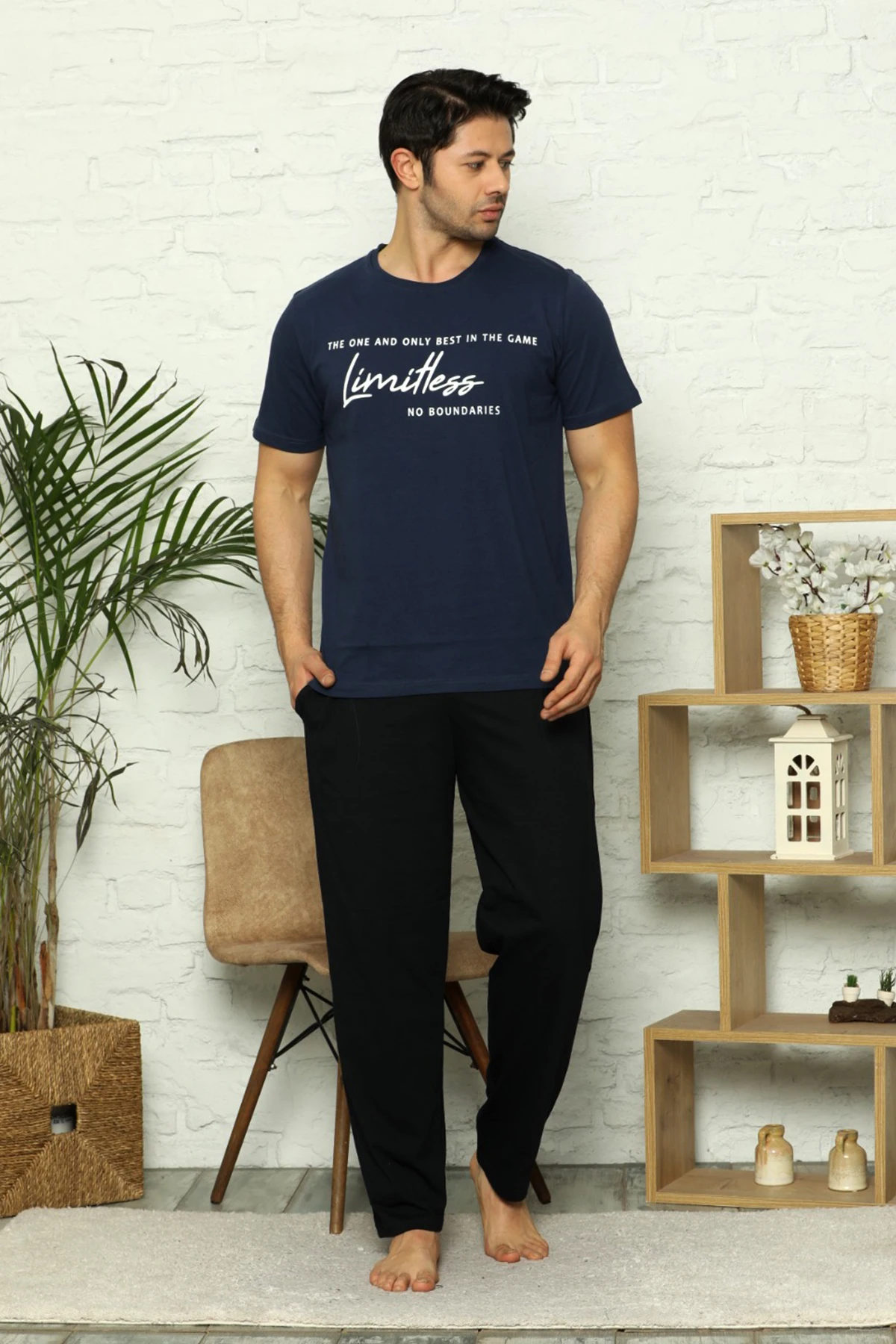 Spring Summer Men's Cotton Pajamas Letter Striped Sleepwear Cartoon Pajama Sets Casual Sleep & Lounge Pyjamas Plus Size 2XL Pajamas