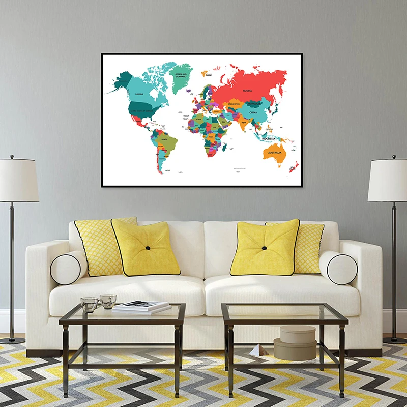 

Large Canvas Map of World Paintings with Political Distribution 5Sizes The World Map Pictures Wall Picture Home Office Decor