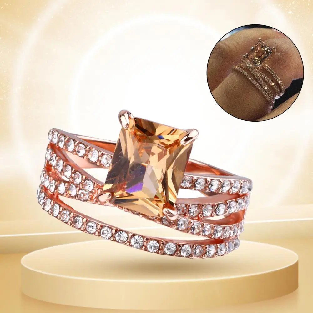 

Finger Rings Electroplating Fine Workmanship Rhinestone Decor Multi-layer Square Jewelry Ring for Wedding